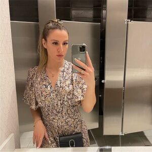Maje Rachelle Floral Print Smocked Dress XS